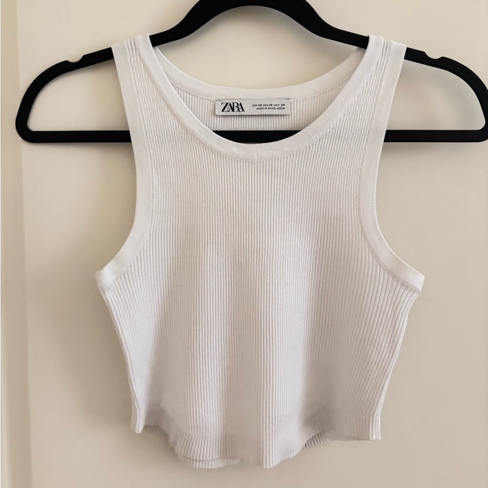 Zara Classic White Ribbed Tank Top